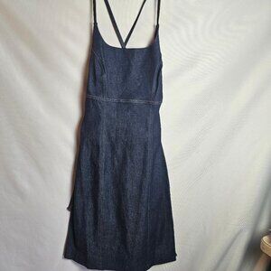 Cache Denim Jean Dress Midi Style with some Tan Stitching Size 4
